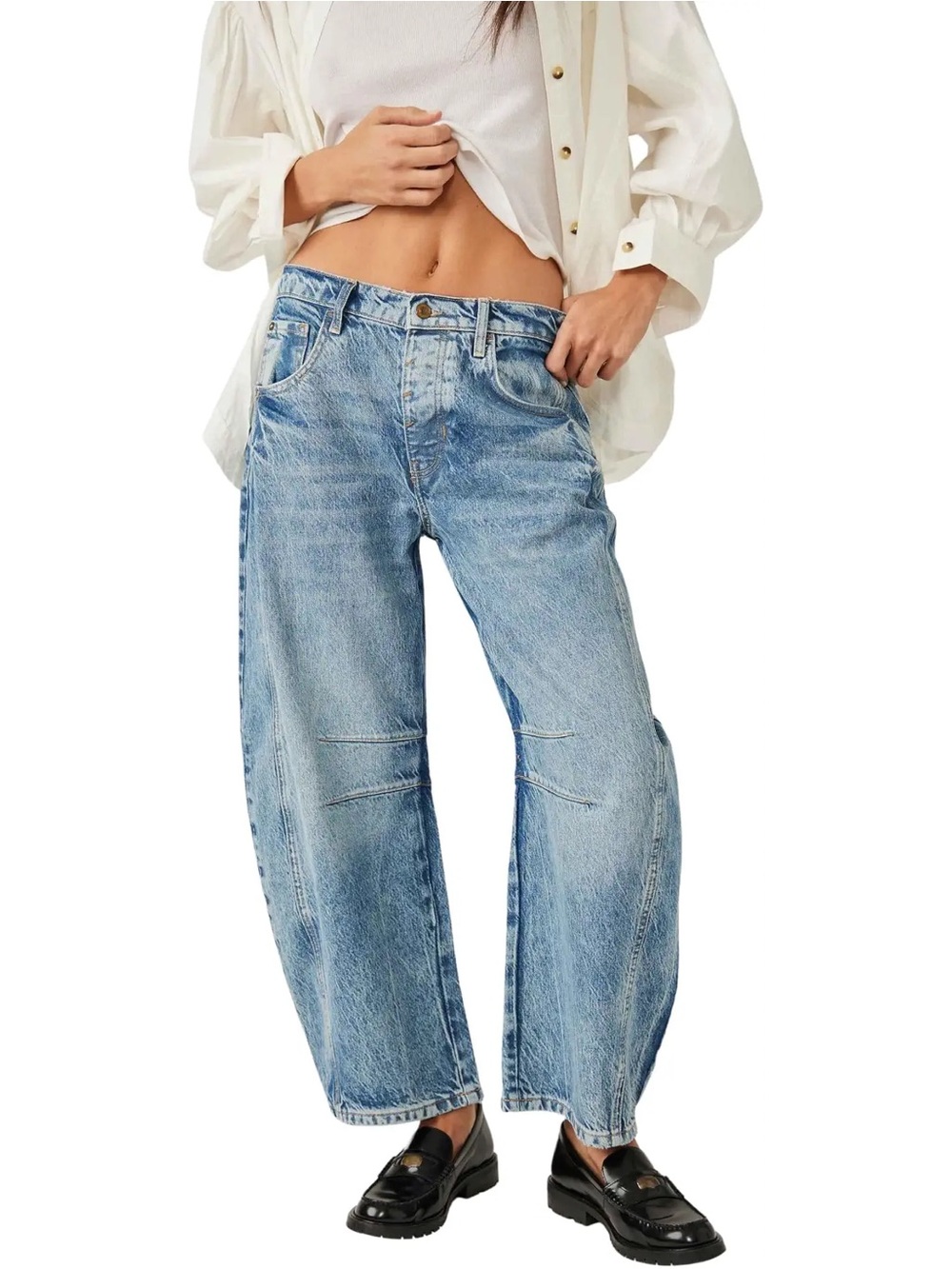 Free people we the free barrel Leg Blue Denim Jeans - Picture 5 of 5